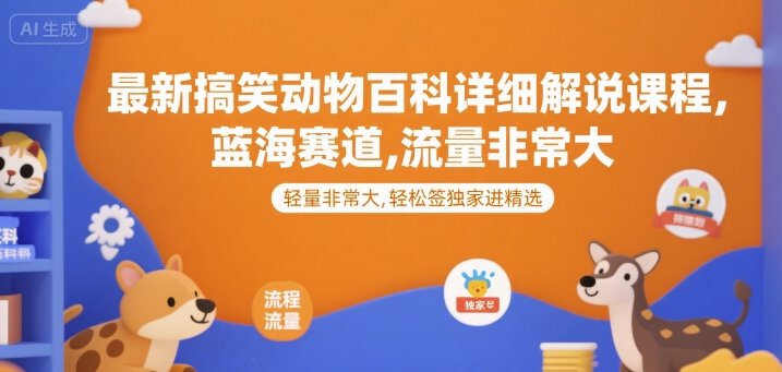 最新搞笑动物百科详细解说课程，蓝海赛道，流量非常大，轻松签独家进精选资源站资源站