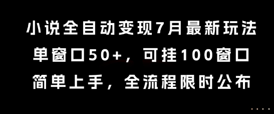 小说全自动变现7月玩法，单窗口50+，可挂100窗口，简单上手，全流程限时公布【揭秘】资源站资源站