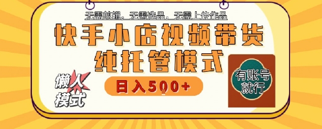快手小店托管代运营，无需剪辑，无需选品，无需上传作品，全程无需操作，轻松月入5k+【揭秘】资源站资源站