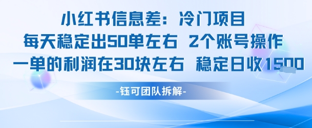 小红书信息差冷门项目一单利润30块每天稳定1.5k左右2个账号操作资源站资源站